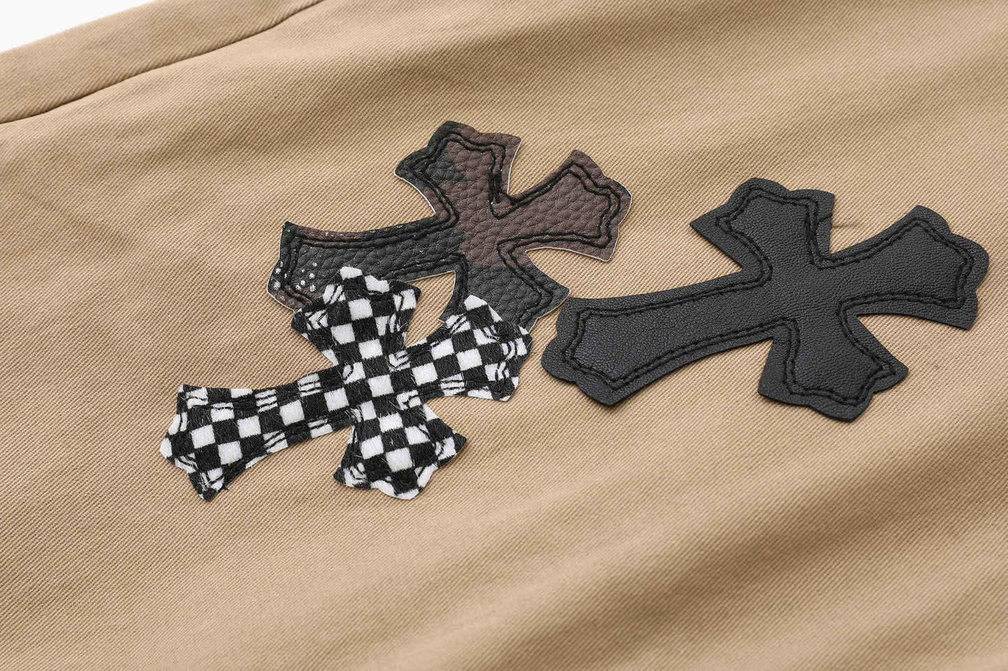 Chrome Hearts Camouflage Checkered Cross Leather Patch Denim Jeans