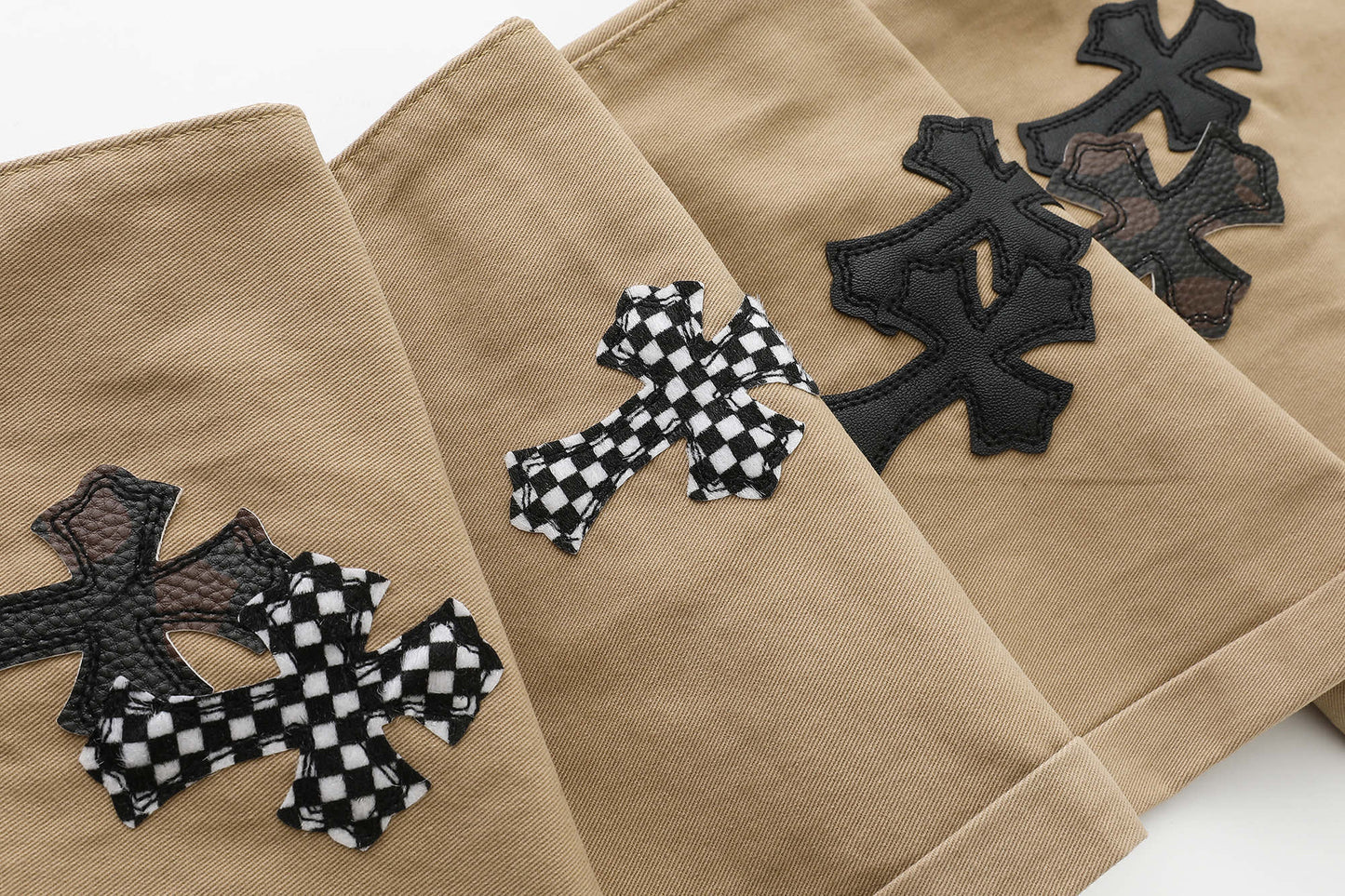 Chrome Hearts Camouflage Checkered Cross Leather Patch Denim Jeans