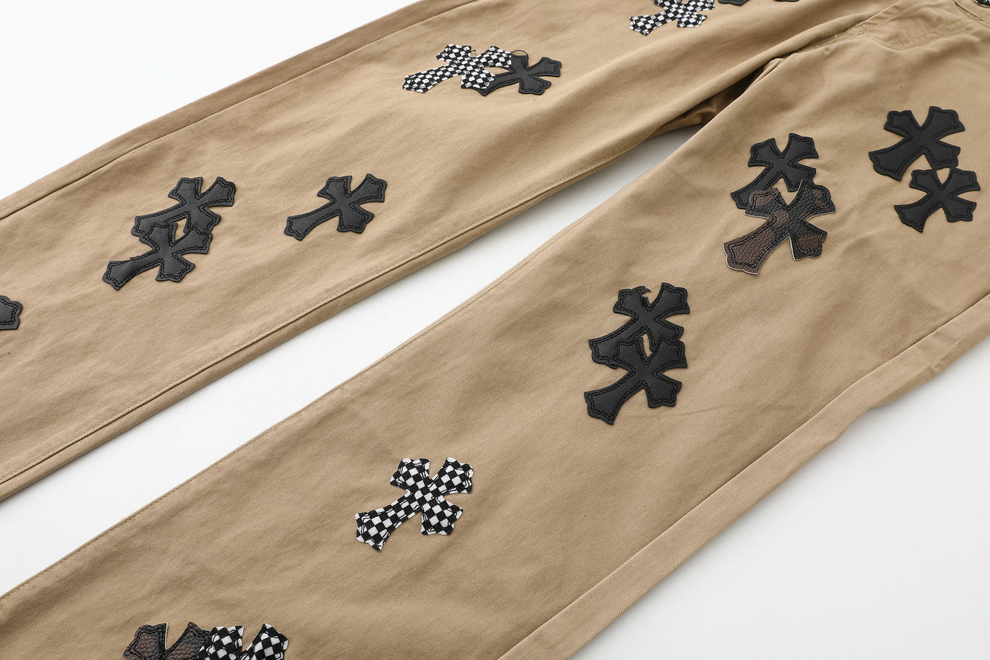 Chrome Hearts Camouflage Checkered Cross Leather Patch Denim Jeans