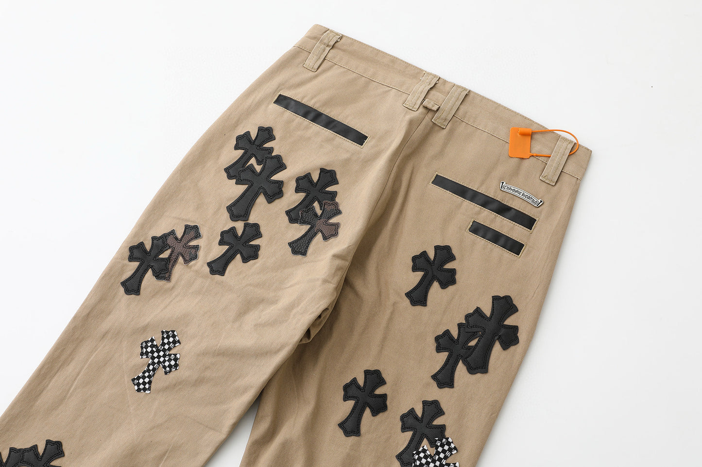 Chrome Hearts Camouflage Checkered Cross Leather Patch Denim Jeans