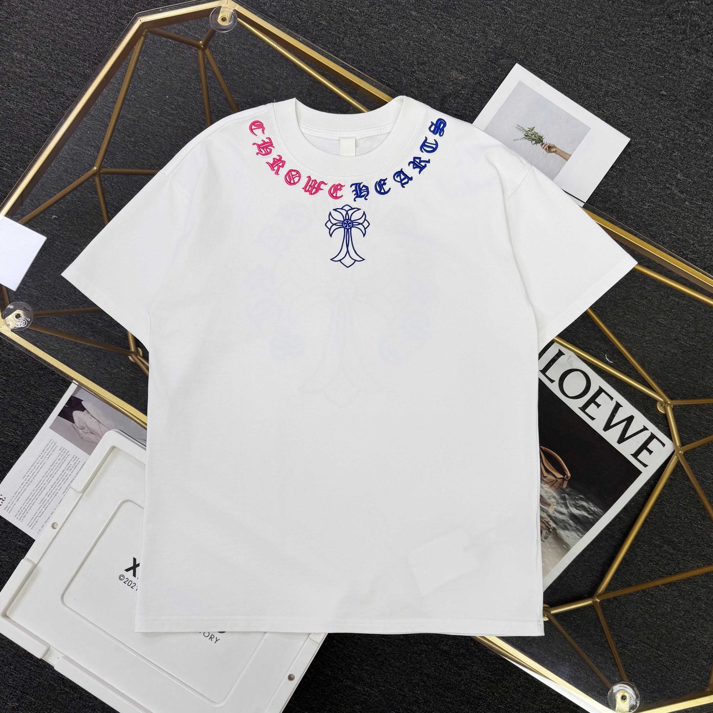 Chrome Hearts Heavy Embroidered Cross Crew Neck Short Sleeve T-Shirt