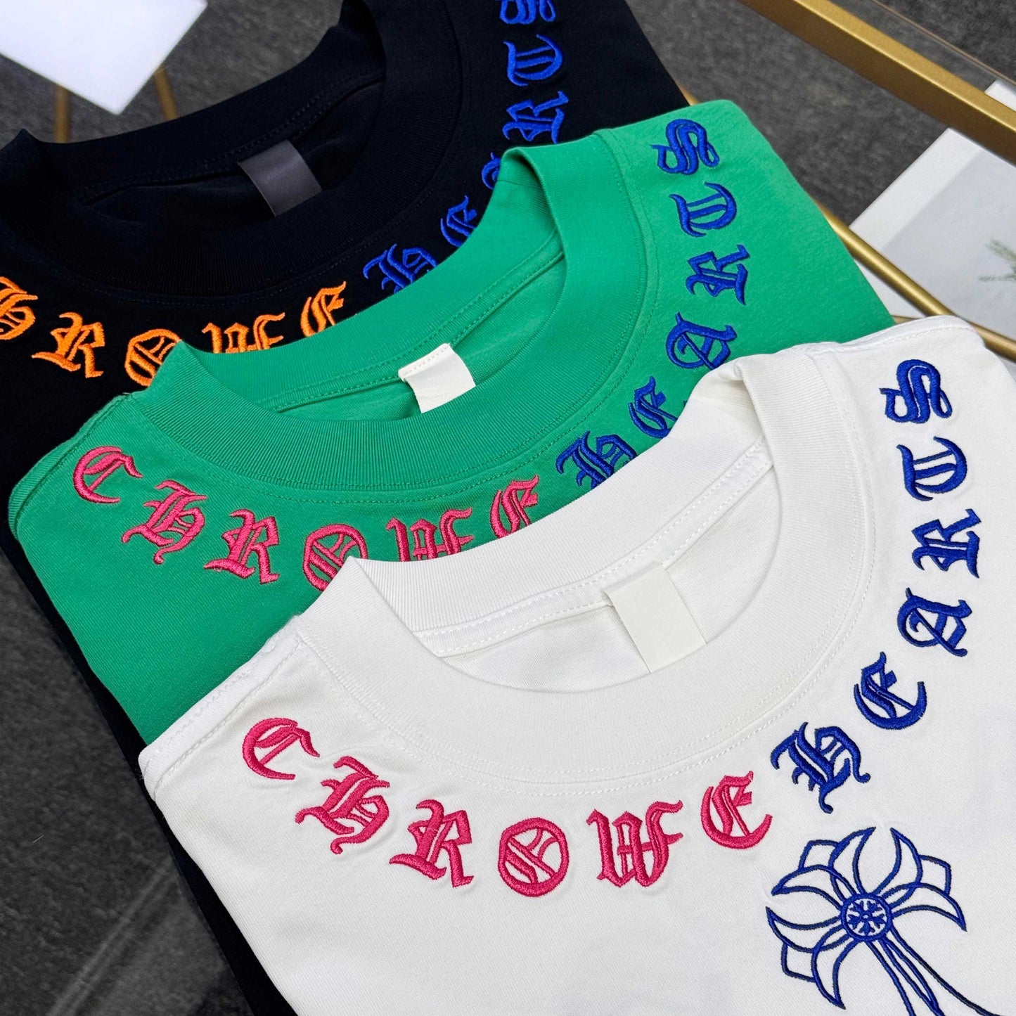 Chrome Hearts Heavy Embroidered Cross Crew Neck Short Sleeve T-Shirt