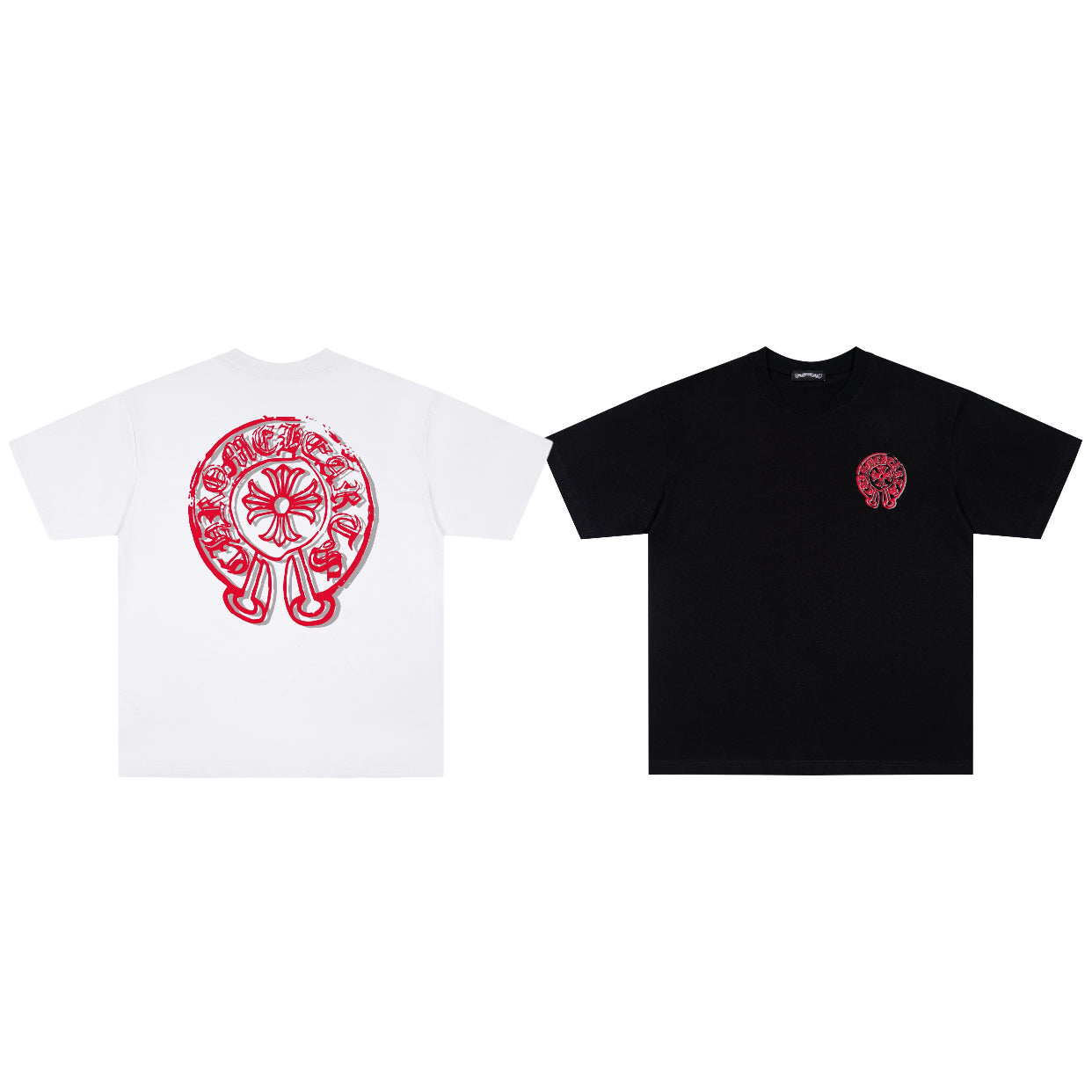 Chrome Hearts Red Horseshoe Print Crew Neck Short Sleeve T-Shirt