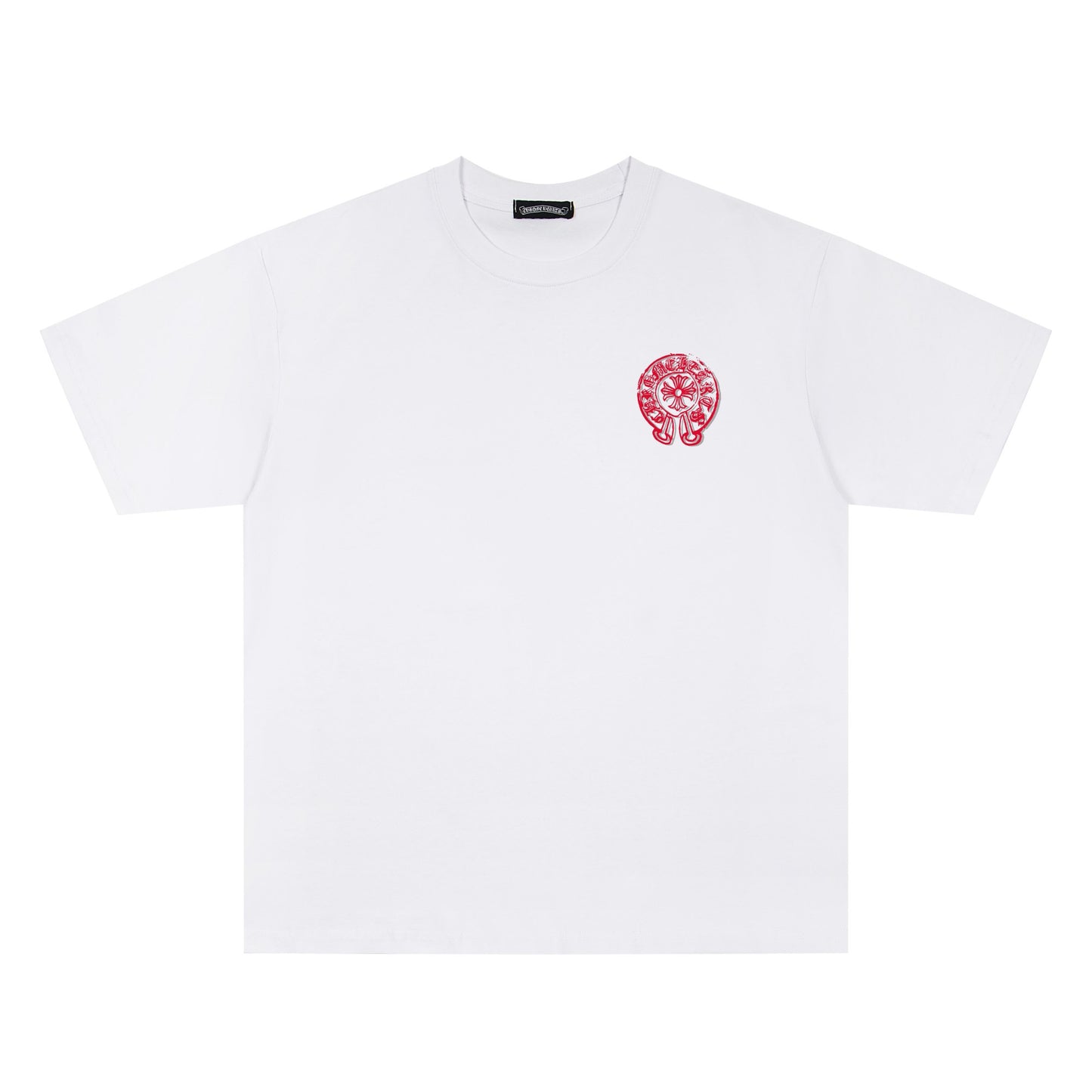 Chrome Hearts Red Horseshoe Print Crew Neck Short Sleeve T-Shirt