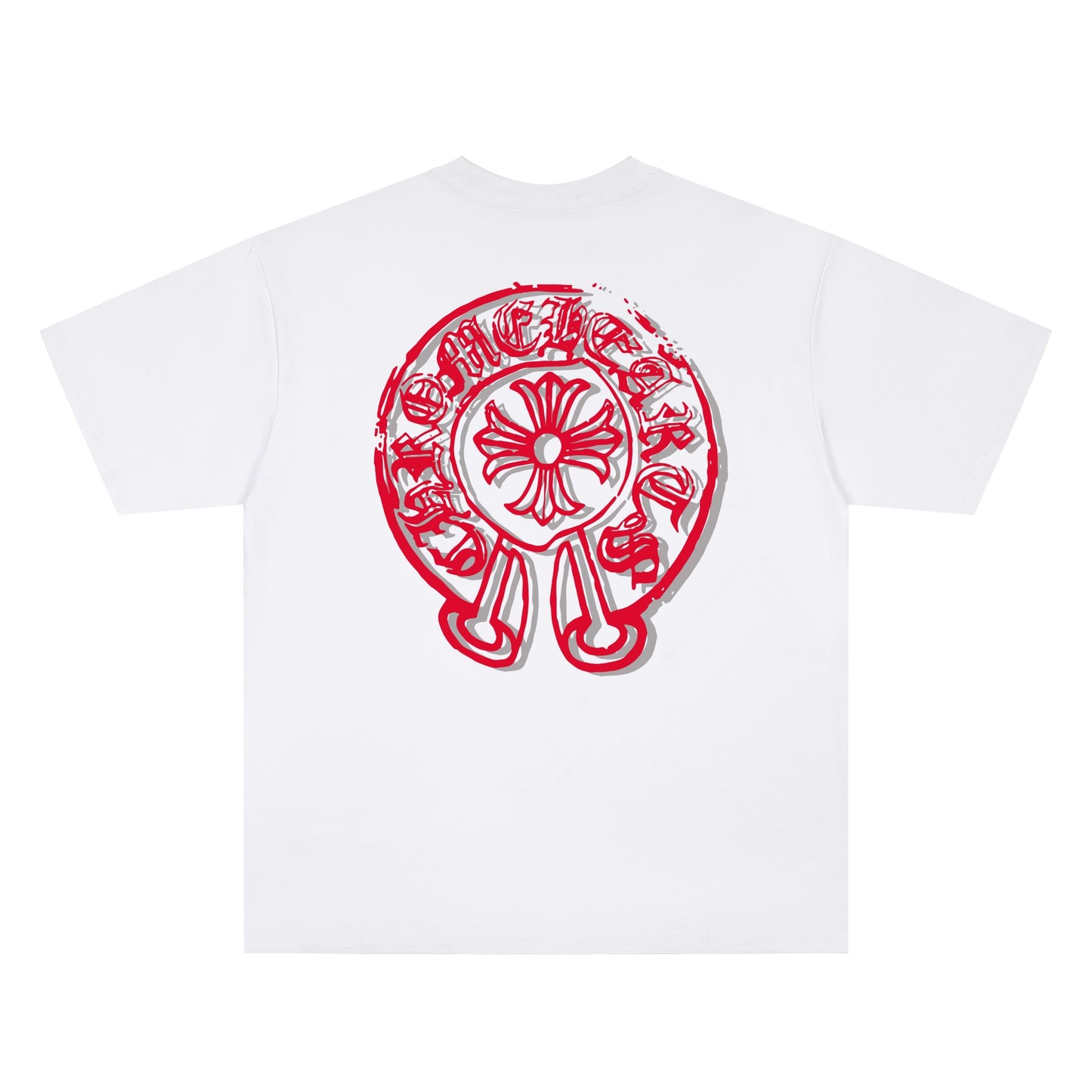 Chrome Hearts Red Horseshoe Print Crew Neck Short Sleeve T-Shirt