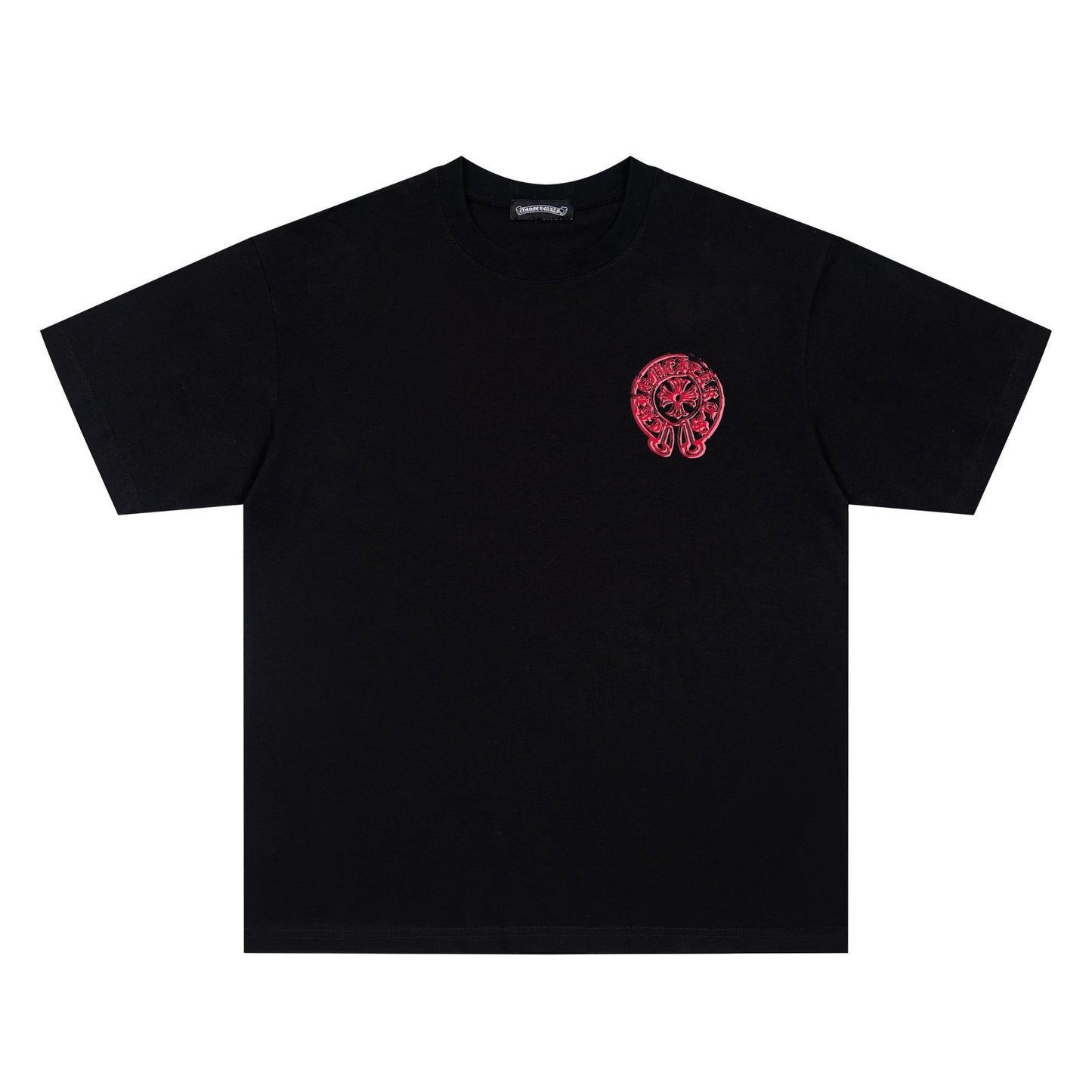 Chrome Hearts Red Horseshoe Print Crew Neck Short Sleeve T-Shirt