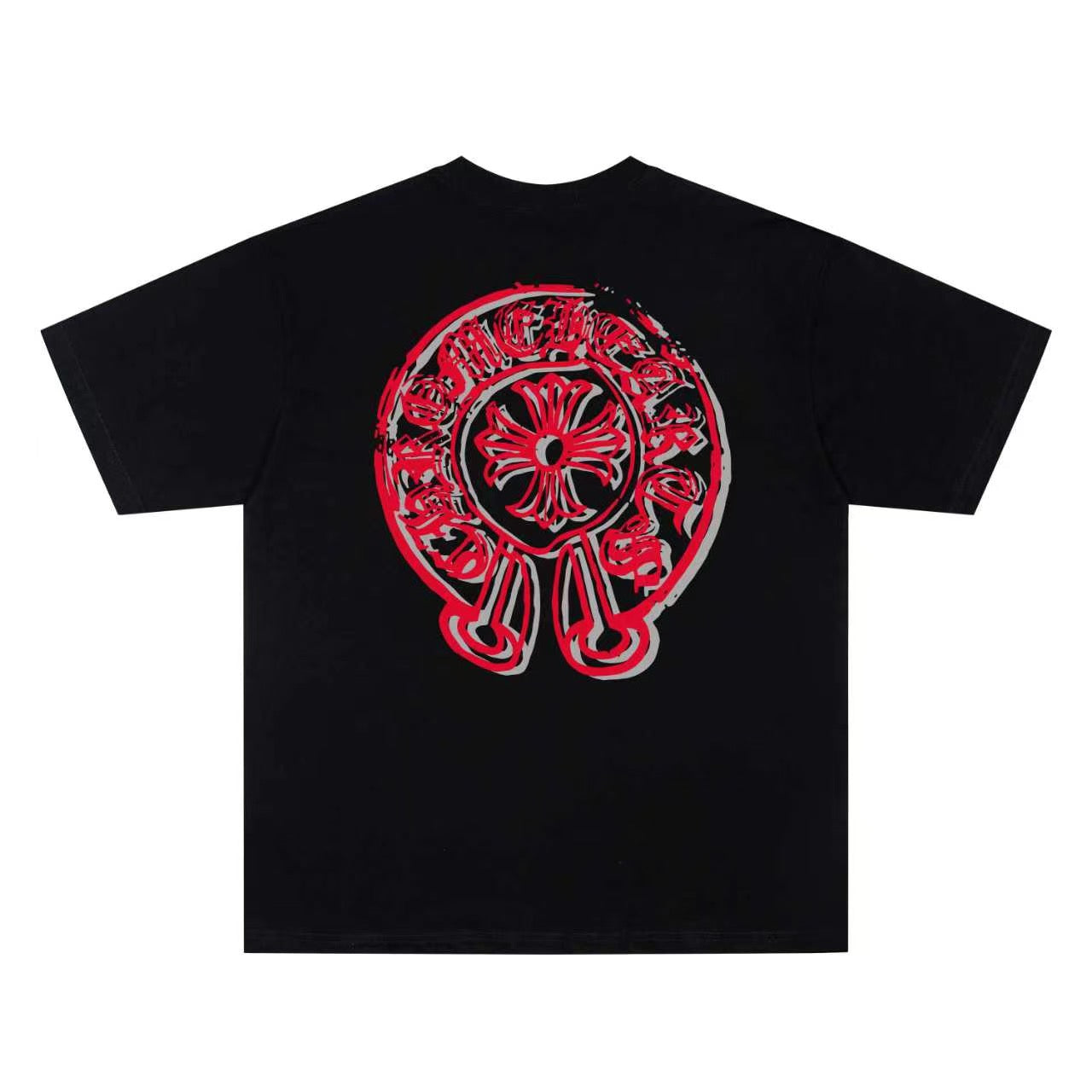 Chrome Hearts Red Horseshoe Print Crew Neck Short Sleeve T-Shirt