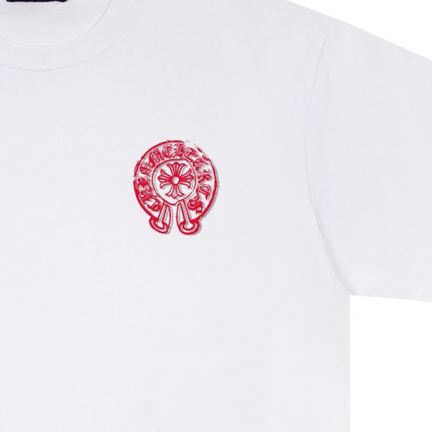 Chrome Hearts Red Horseshoe Print Crew Neck Short Sleeve T-Shirt
