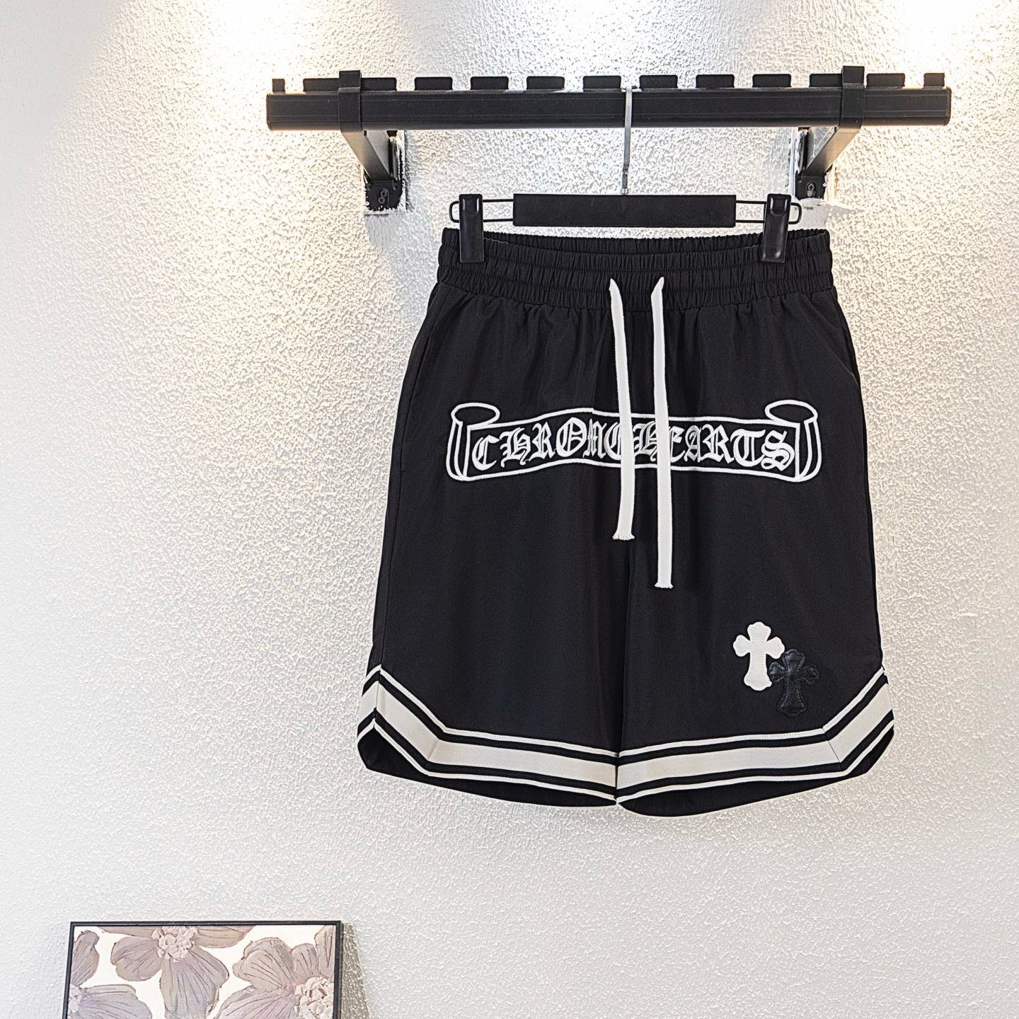 Chrome Hearts Sanskrit Letter Embroidered Logo Tape Shorts