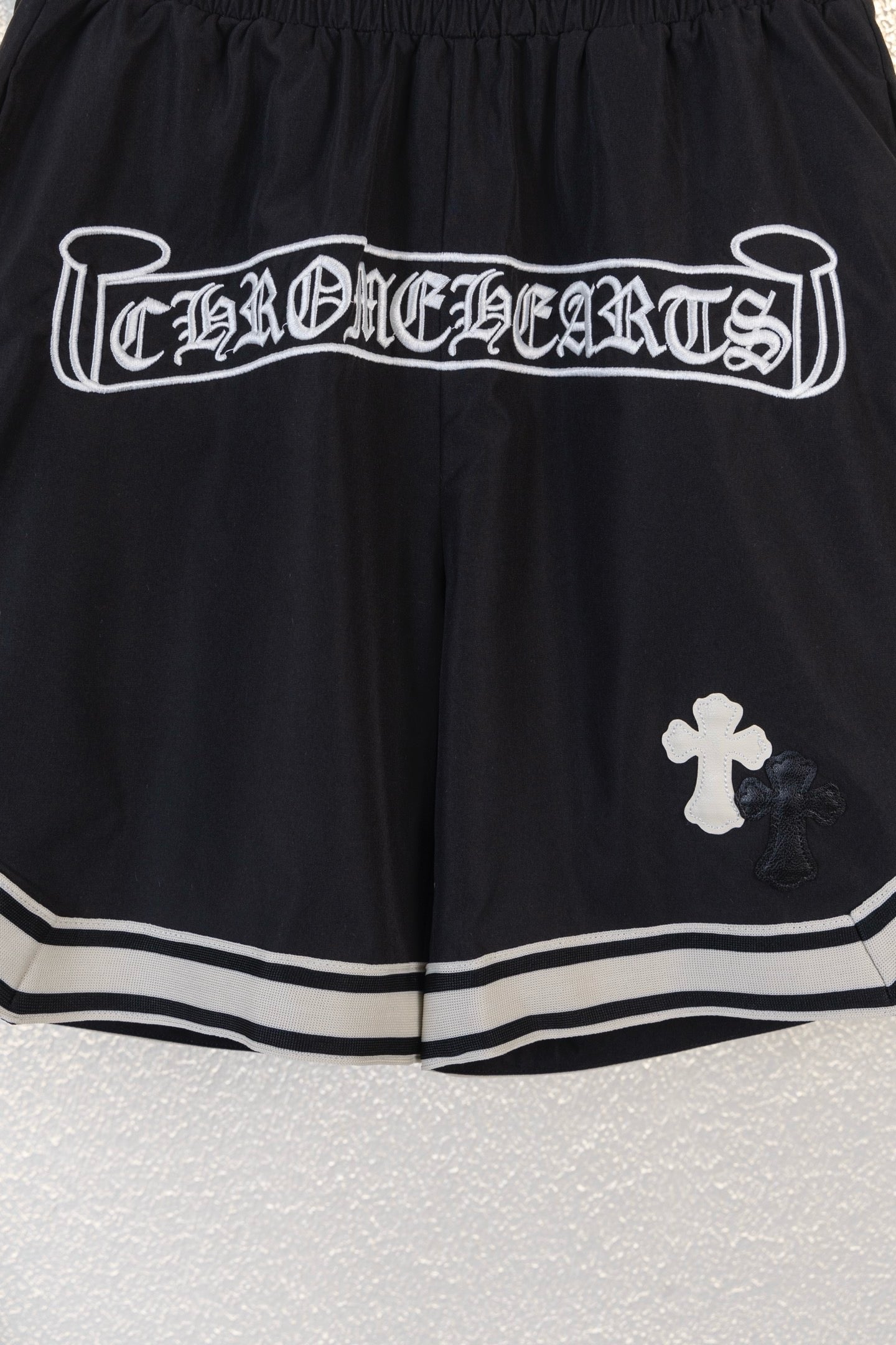 Chrome Hearts Sanskrit Letter Embroidered Logo Tape Shorts