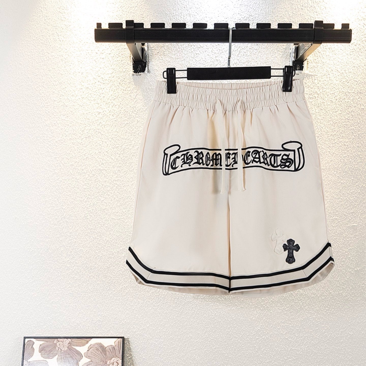 Chrome Hearts Sanskrit Letter Embroidered Logo Tape Shorts