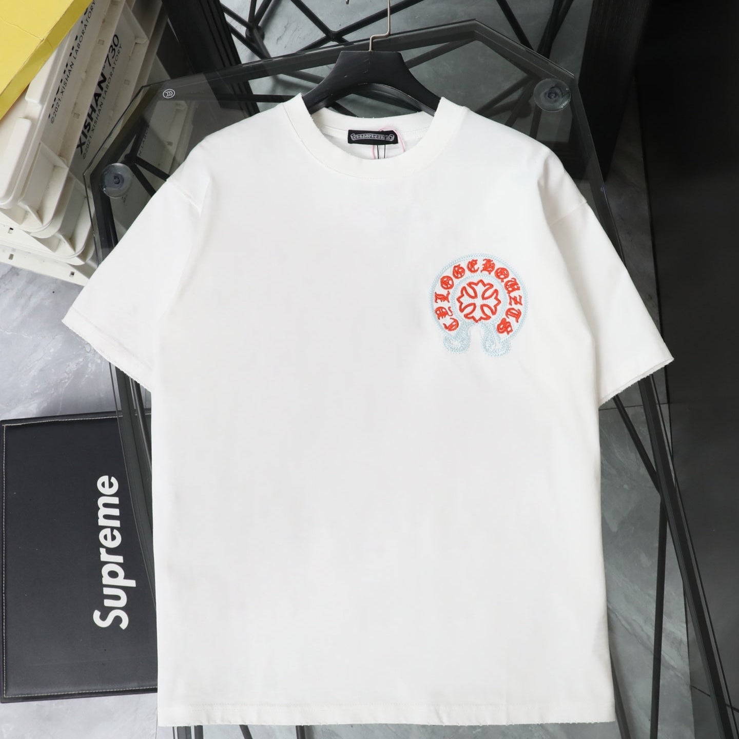 Chrome Hearts 26SS Orange Label Horseshoe Embroidered Distressed T-Shirt