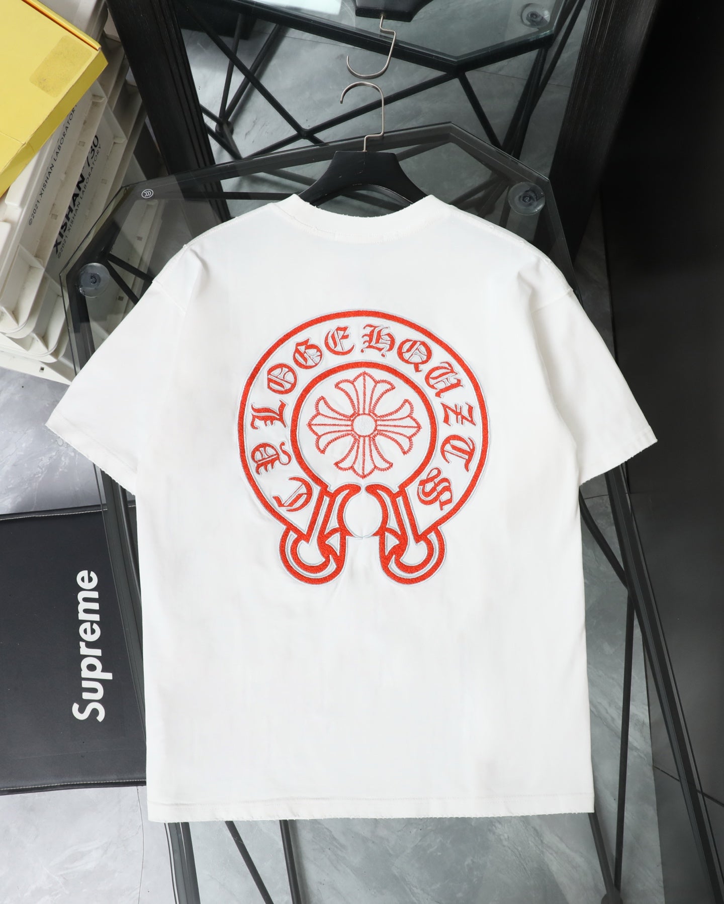 Chrome Hearts 26SS Orange Label Horseshoe Embroidered Distressed T-Shirt