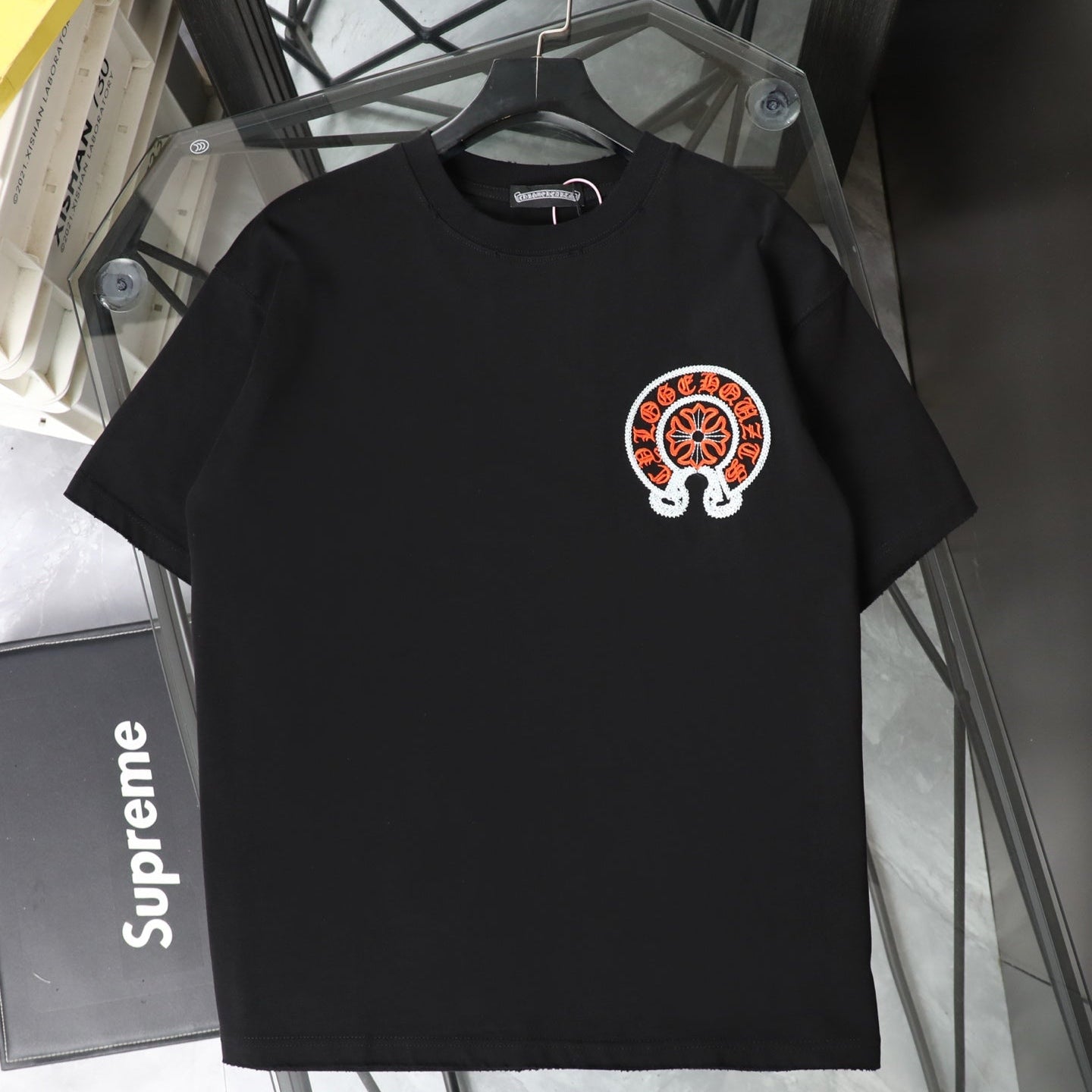 Chrome Hearts 26SS Orange Label Horseshoe Embroidered Distressed T-Shirt