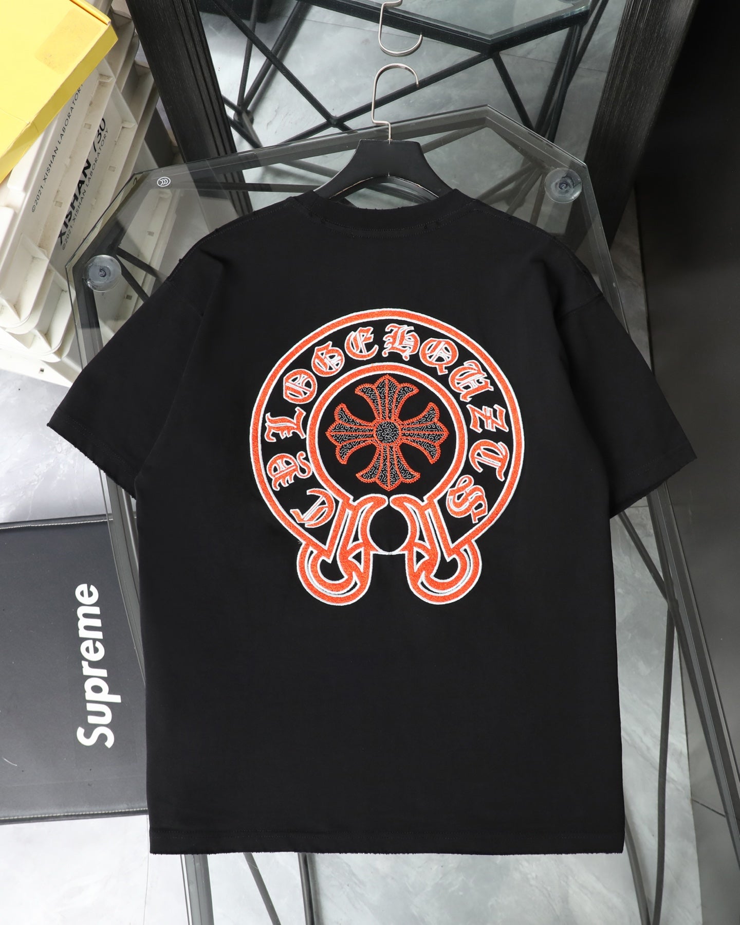 Chrome Hearts 26SS Orange Label Horseshoe Embroidered Distressed T-Shirt