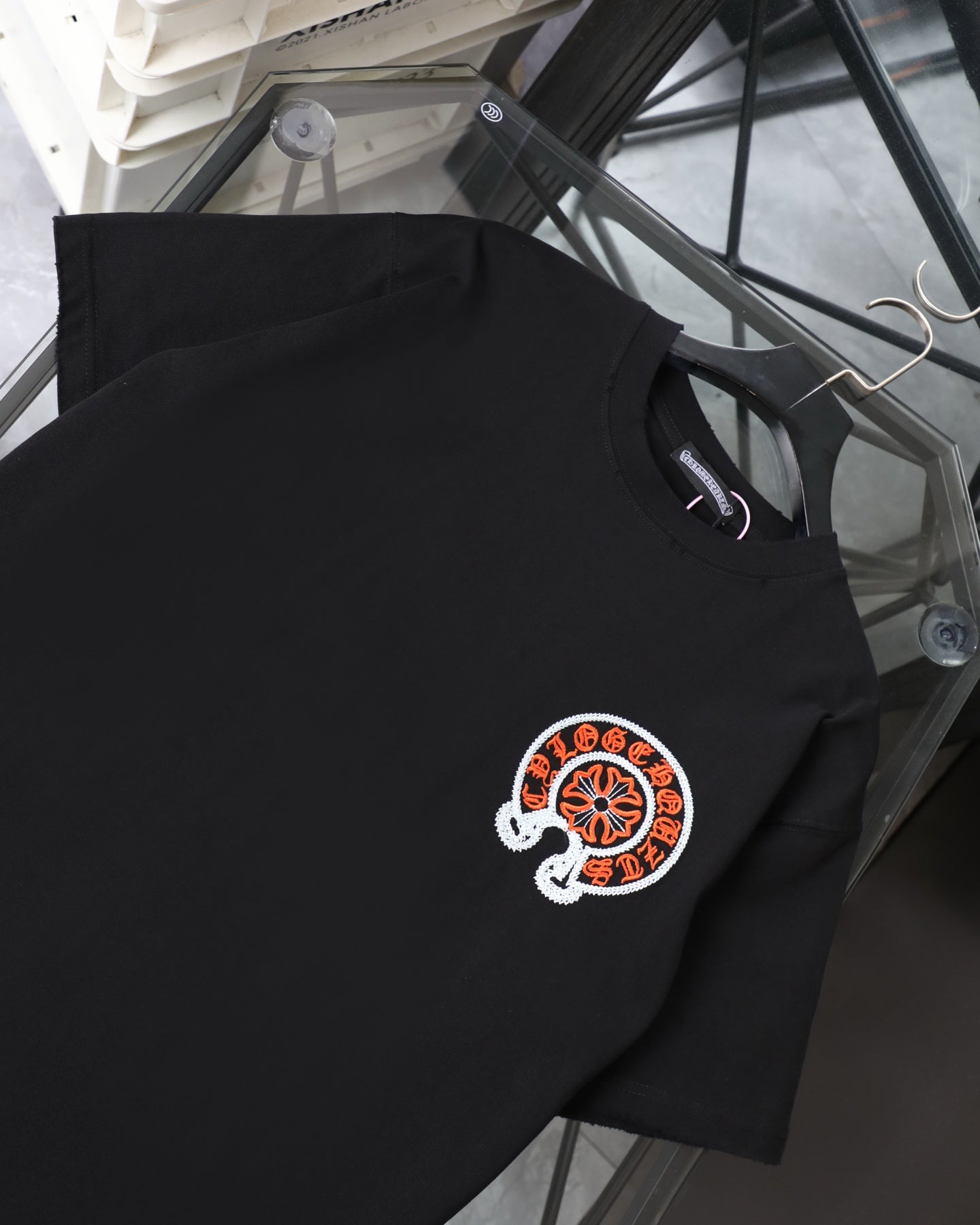 Chrome Hearts 26SS Orange Label Horseshoe Embroidered Distressed T-Shirt