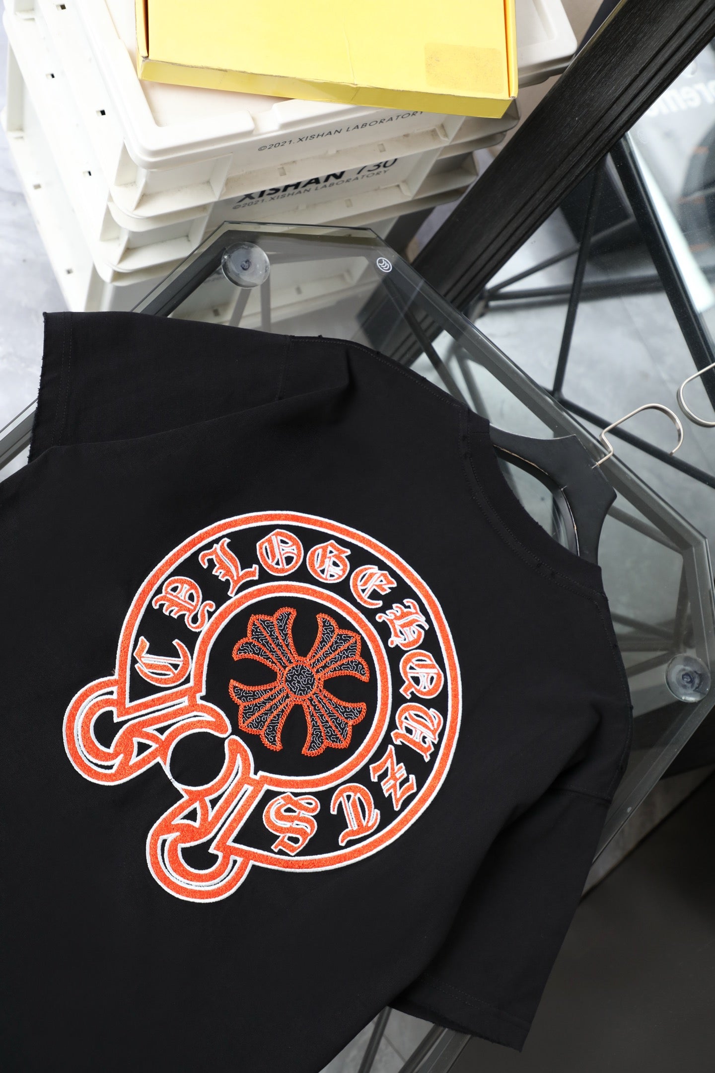 Chrome Hearts 26SS Orange Label Horseshoe Embroidered Distressed T-Shirt