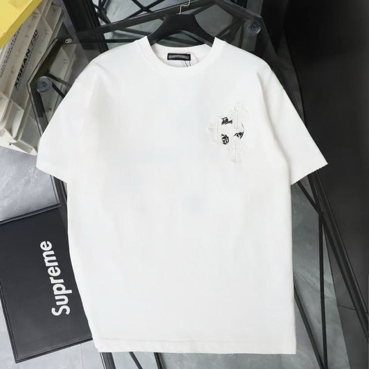 Chrome Hearts Style 26SS Heavy Patch Embroidery Distressed Crew Neck T-Shirt