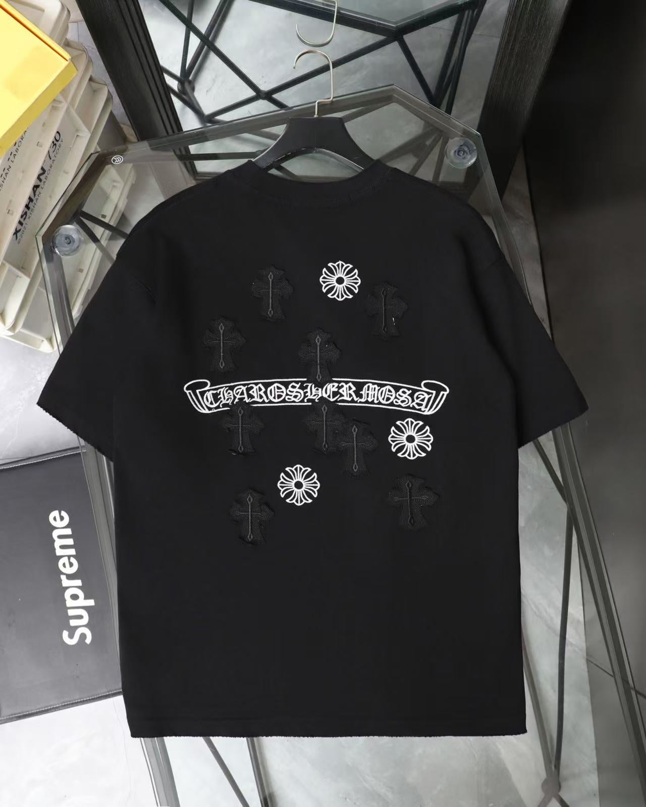 Chrome Hearts Style 26SS Heavy Patch Embroidery Distressed Crew Neck T-Shirt