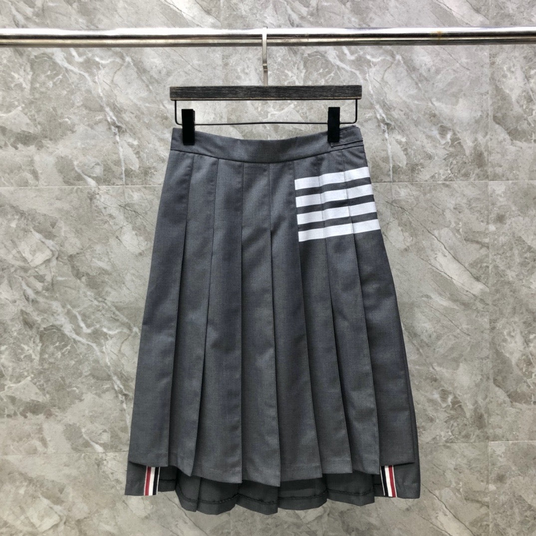 Women's Preppy Four Stripe Pleated Maxi Skirt