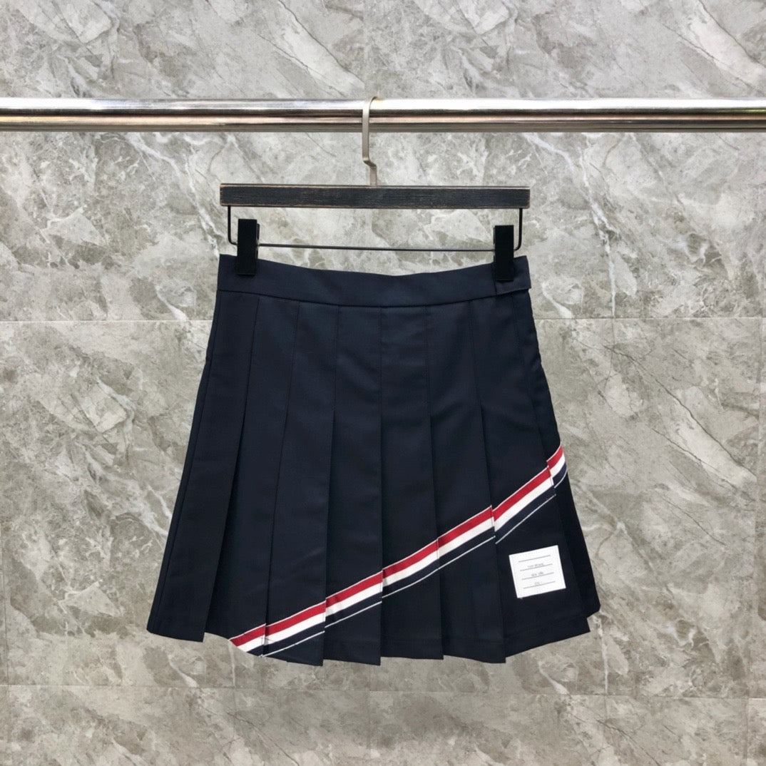 Women's High Waist Contrast Webbing Mini Skirt Preppy Style