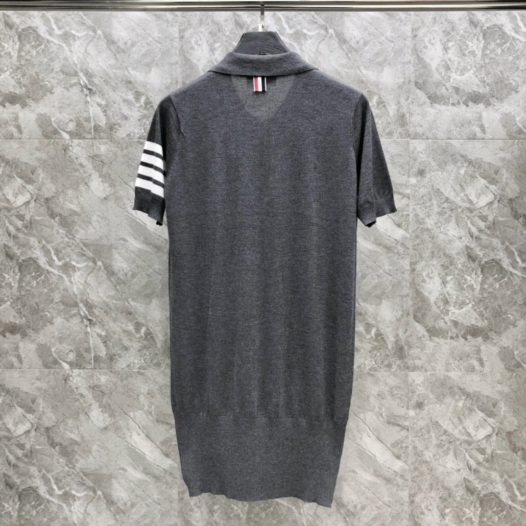 Women's Collared Knit Midi Dress Preppy Style