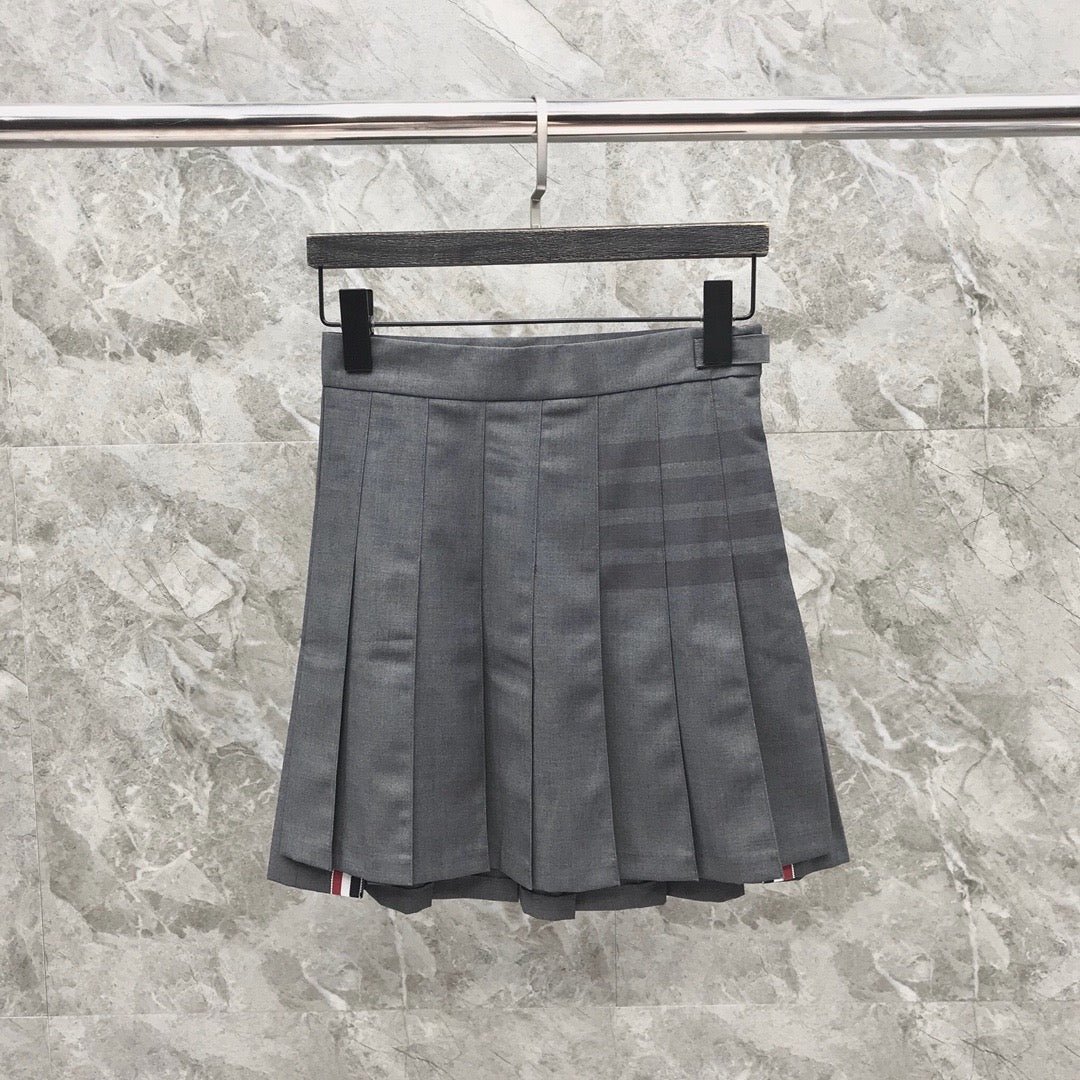 Women's High Waist Four Stripe Pleated Mini Skirt Preppy Style