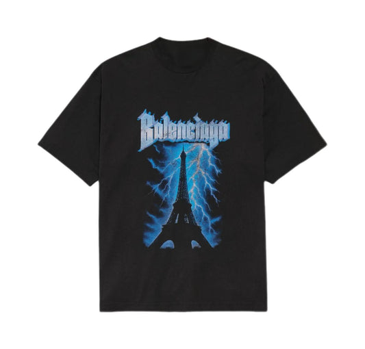 New High Quality Pure Cotton T Shirt with Lightning Graphic Print Design