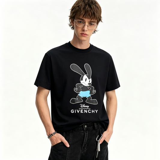 New Pure Cotton T Shirt with Rabbit Cartoon Graphic Print Design