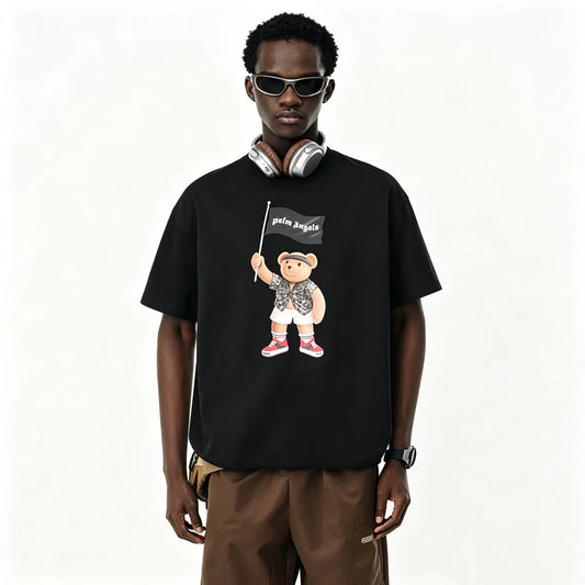 New Pirate Teddy Bear Cartoon Print Crew Neck T Shirt