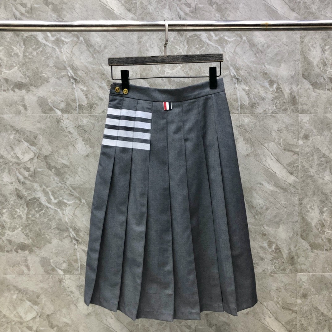 Women's Preppy Four Stripe Pleated Maxi Skirt