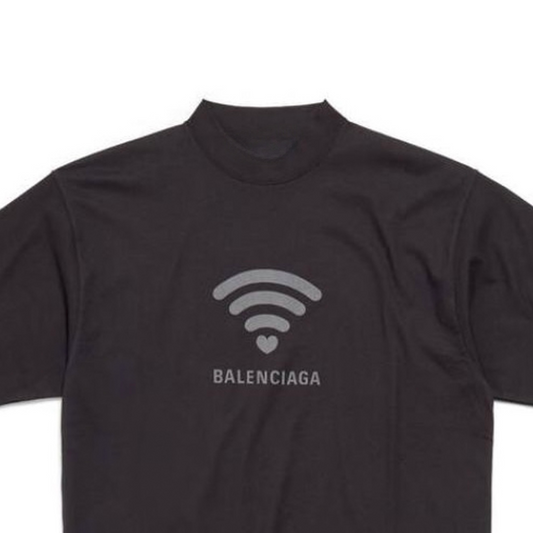 Black Heart WiFi Letter Logo Graphic T-Shirt, Crew Neck Short Sleeve Casual Tee