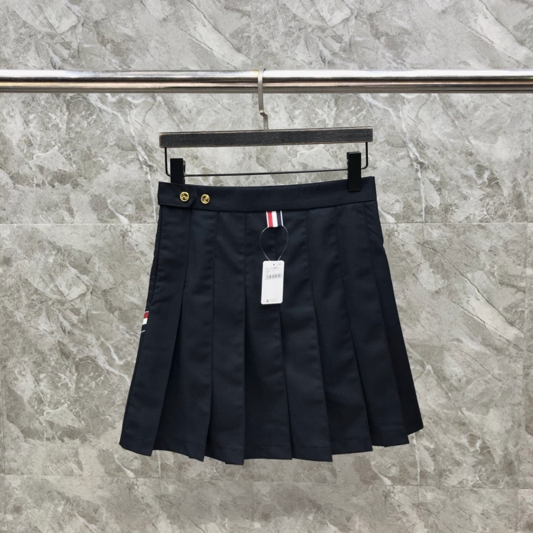 Women's High Waist Contrast Webbing Mini Skirt Preppy Style