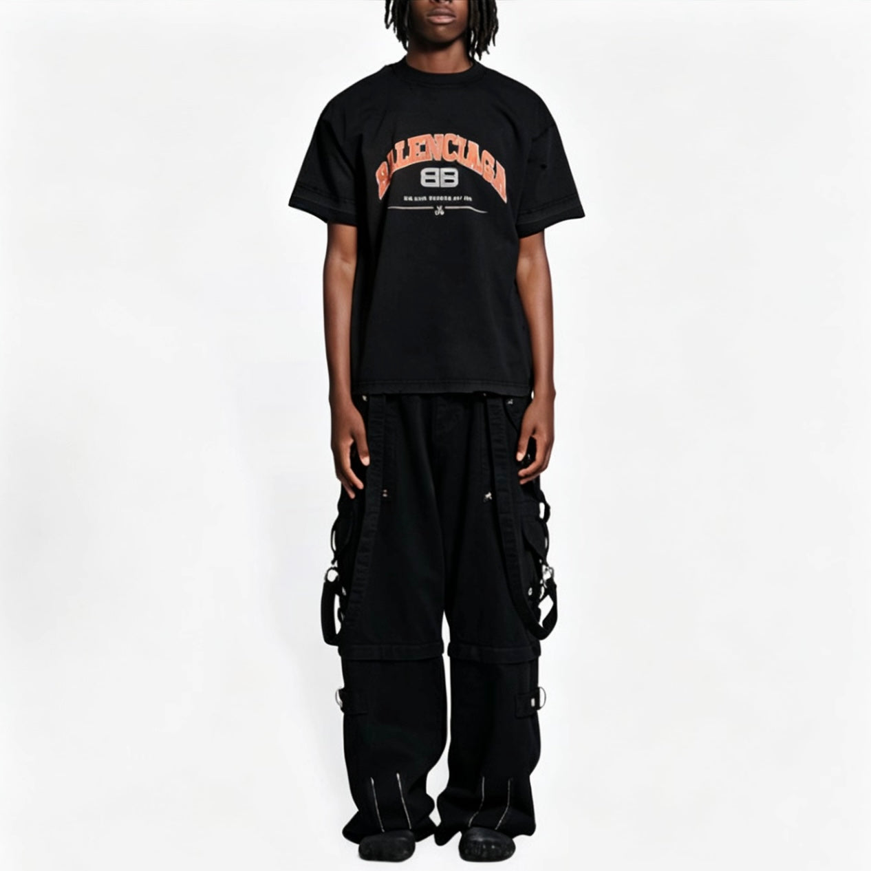 New Black Vintage Washed Logo Graphic T-Shirt, Distressed Crack Print Ripped Crew Neck Short Sleeve Tee