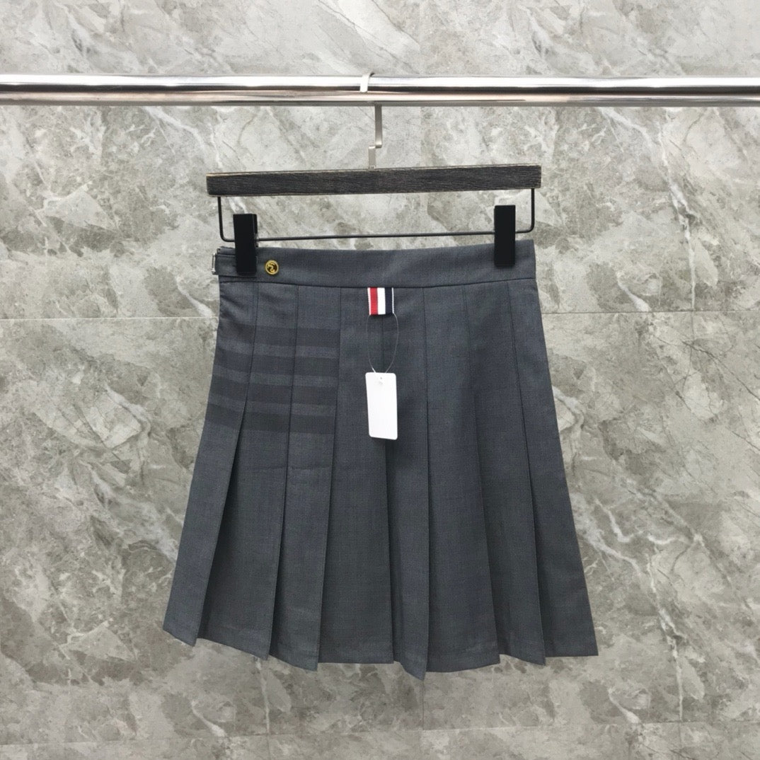 Women's High Waist Four Stripe Pleated Mini Skirt Preppy Style