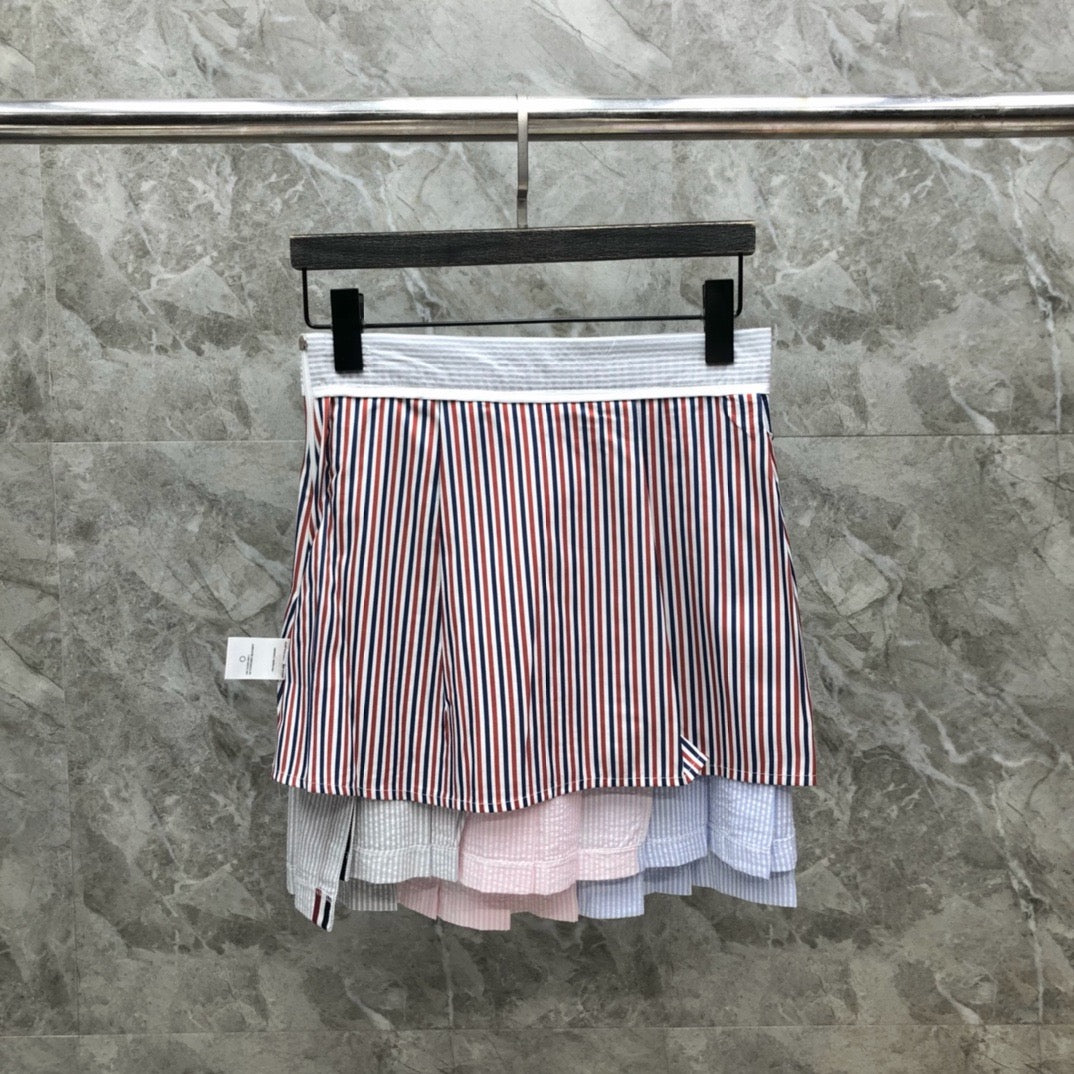 Women's Three Tone Color Block Seersucker Mini Skirt