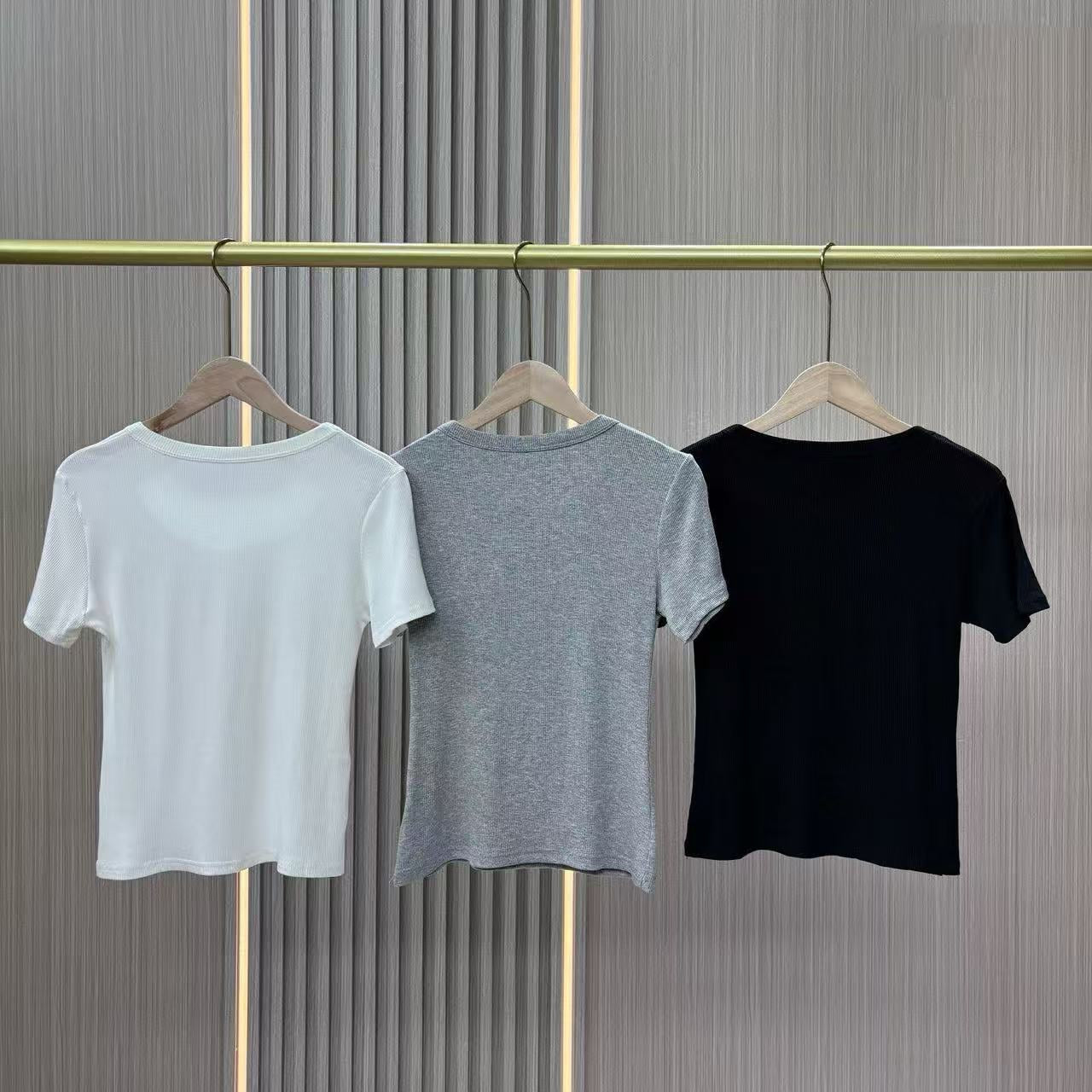 3-pack 2026 New Cotton Ribbed U-Neck Short Sleeve T-Shirt