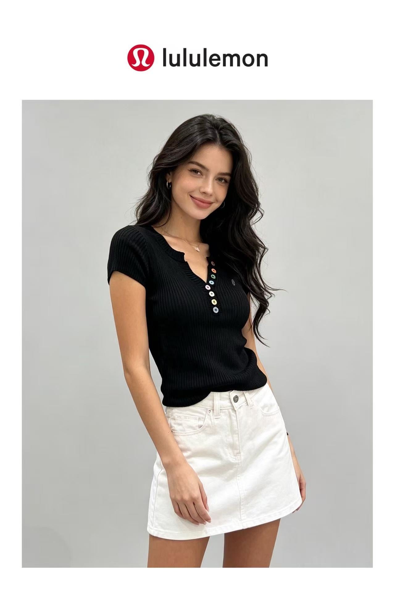 2-pack 2026 New Ice Silk V-Neck Button Knit Short Sleeve Top