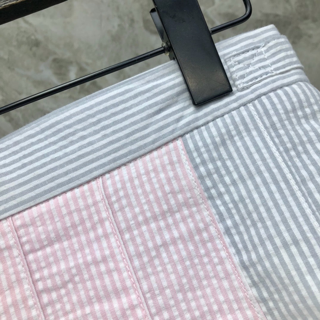Women's Three Tone Color Block Seersucker Mini Skirt