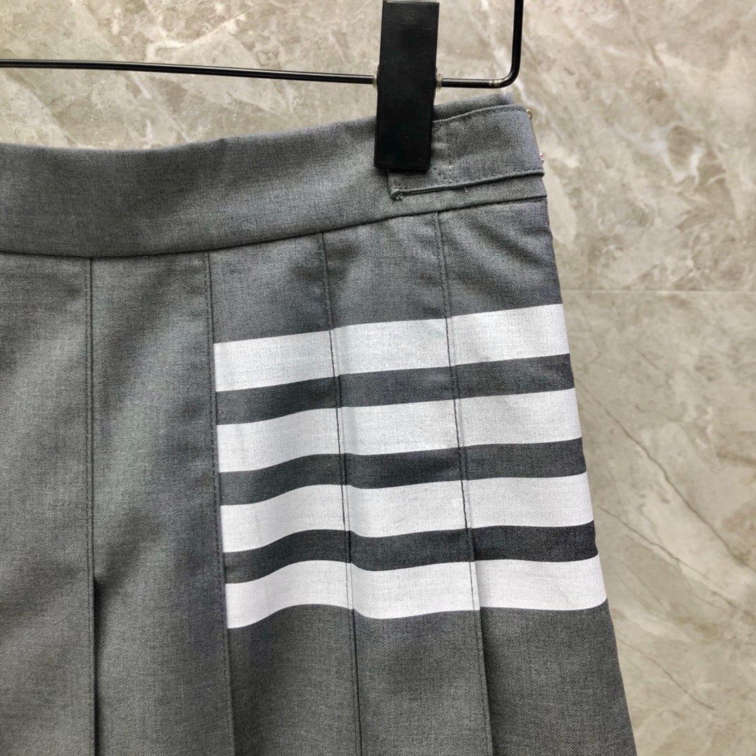 Women's Preppy Four Stripe Pleated Maxi Skirt