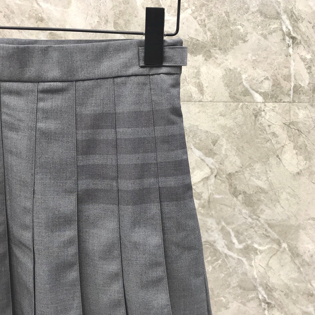 Women's High Waist Four Stripe Pleated Mini Skirt Preppy Style
