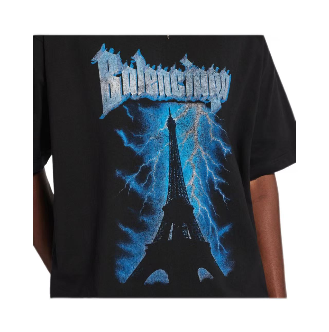 New High Quality Pure Cotton T Shirt with Lightning Graphic Print Design