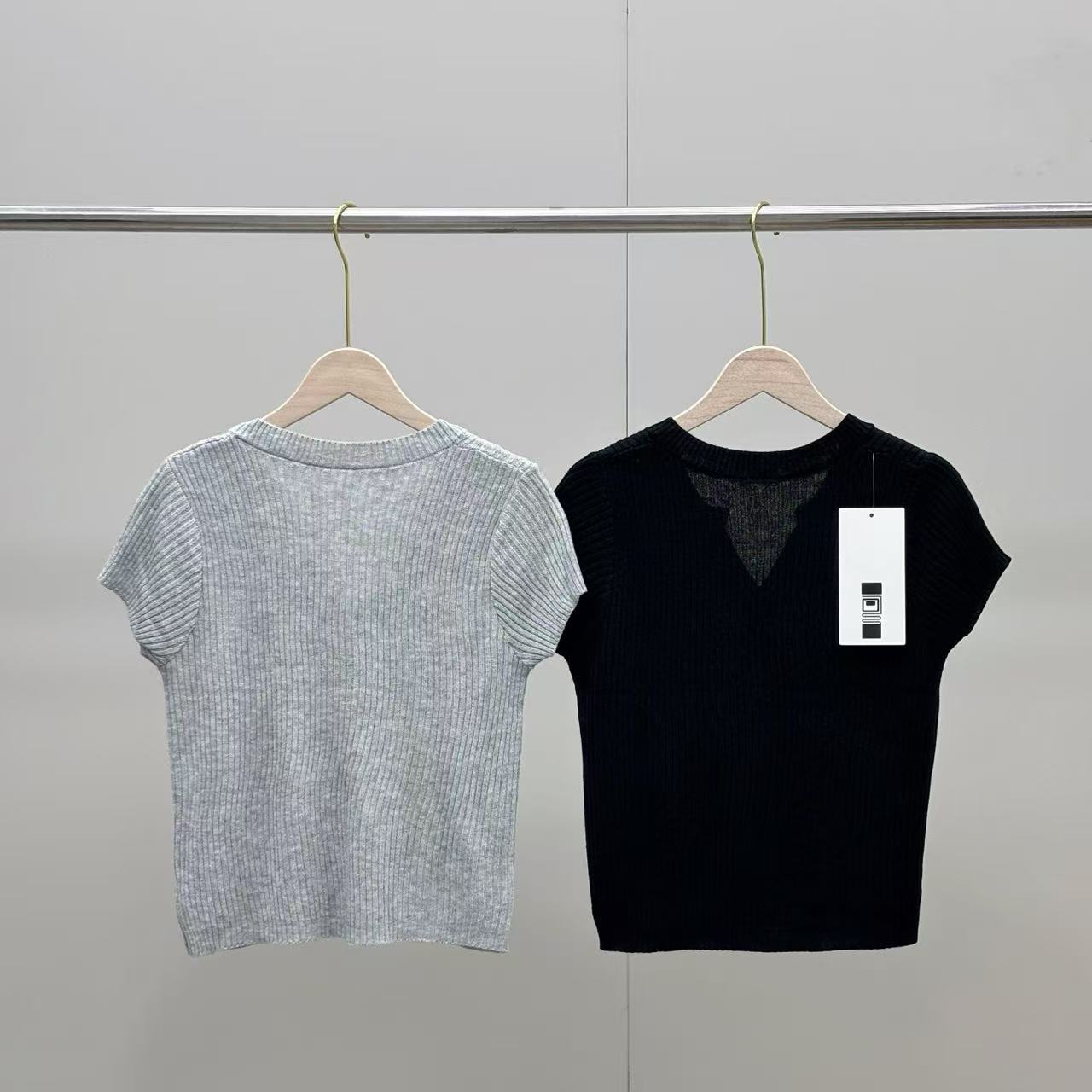 2-pack 2026 New Ice Silk V-Neck Button Knit Short Sleeve Top