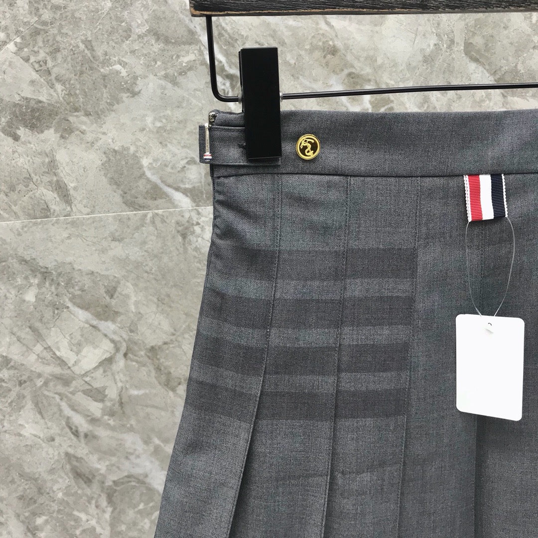 Women's High Waist Four Stripe Pleated Mini Skirt Preppy Style