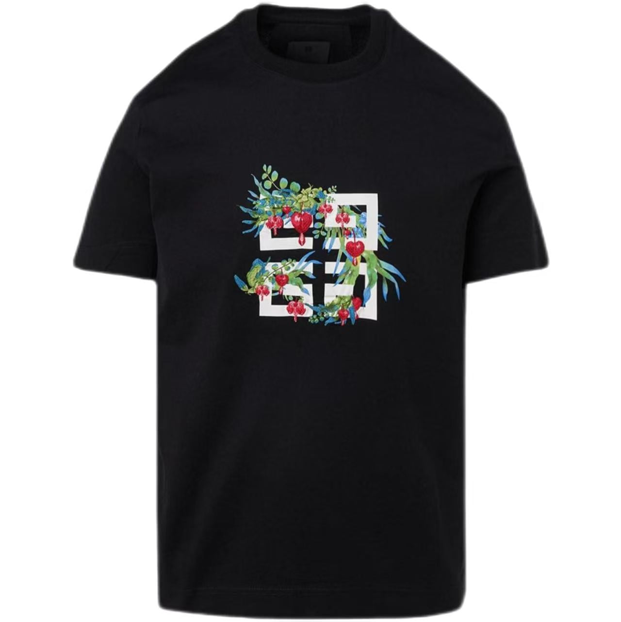 New Neck Pure Cotton T Shirt with Logo Botanical Graphic Print Design