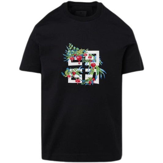 New Neck Pure Cotton T Shirt with Logo Botanical Graphic Print Design