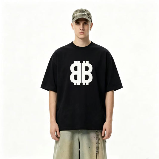 New Unisex Black Letter Logo Print Graphic Tee, Crew Neck Short Sleeve T-Shirt