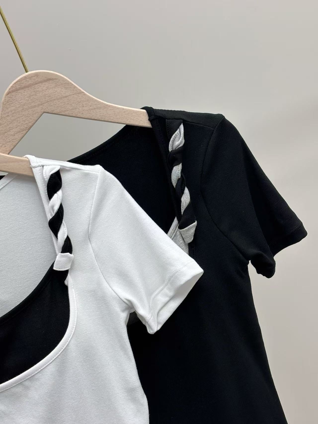 2-Pack New U-Neck Faux Two-Piece Short Sleeve T-Shirt