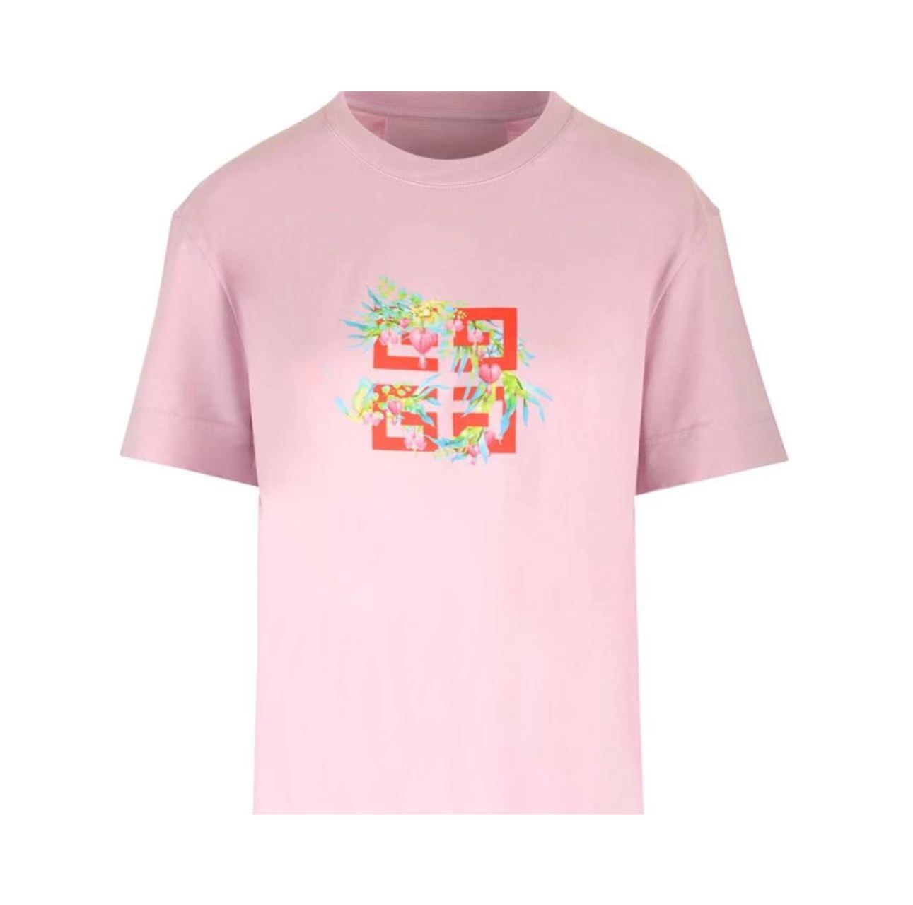 New Crew Neck T Shirt with Floral Logo Print
