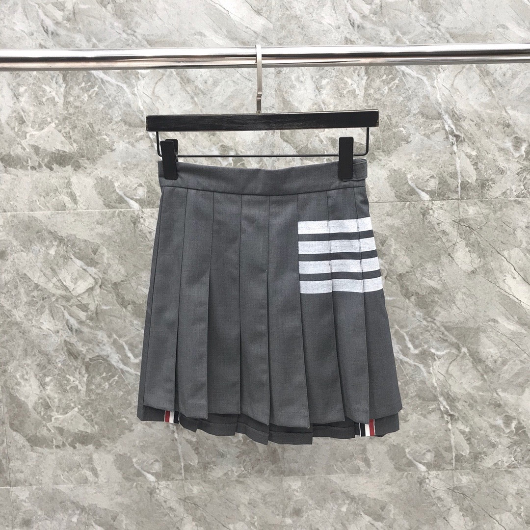 Women's High Waist Four Stripe Pleated Mini Skirt Preppy Style